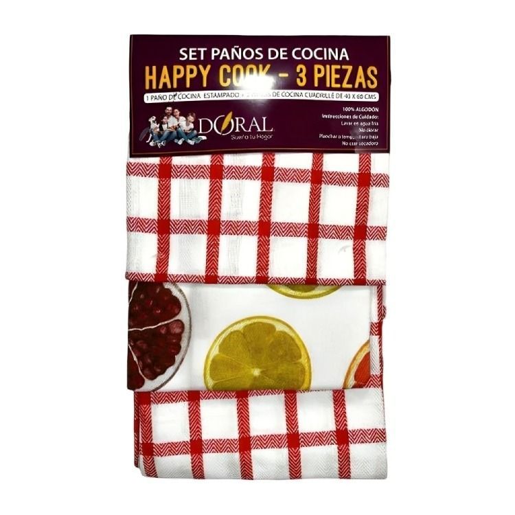 Set 3 Panos de Cocina Happy Cook Rojo