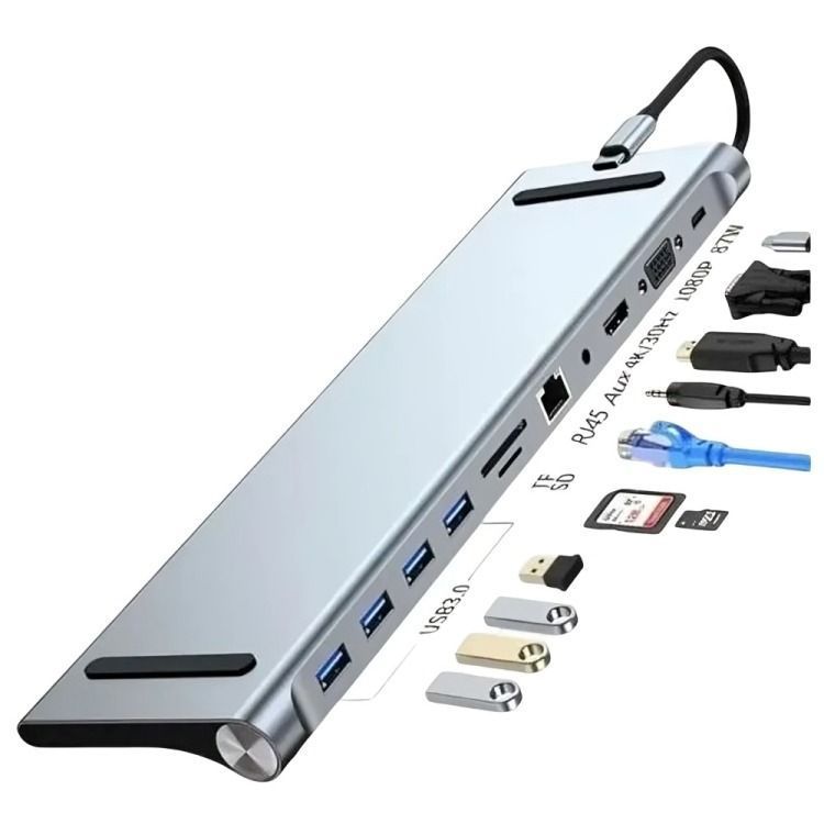 Adaptador Hub 11 En 1 Usb Tipo C Usb-c Hdmi Vga -0