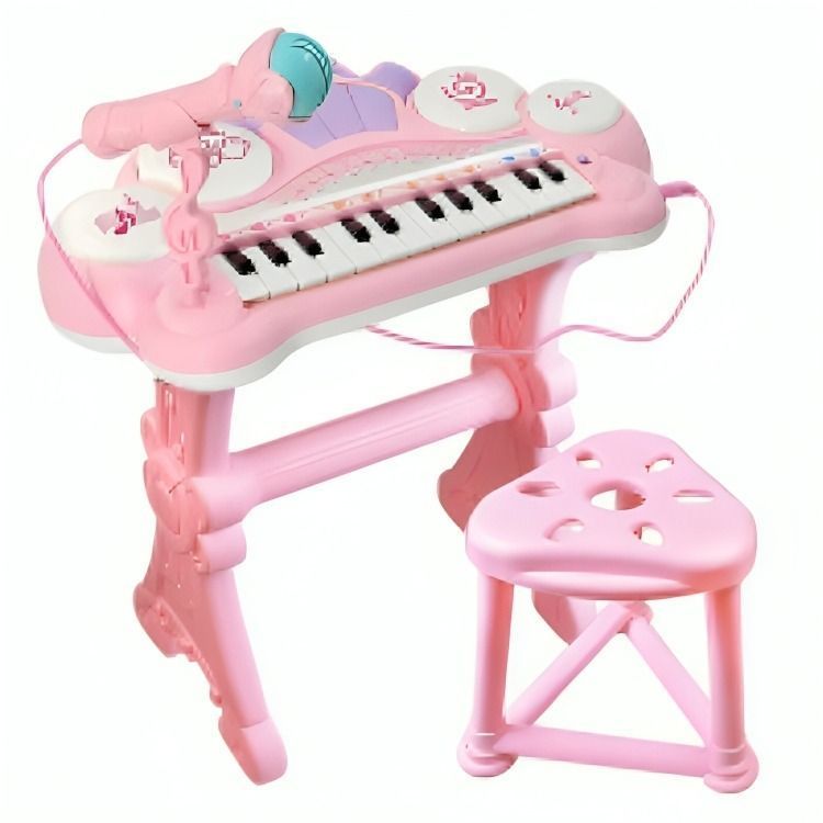 Teclado Electrónico Piano Para Niños Musical Con Micrófono-Rosa-1
