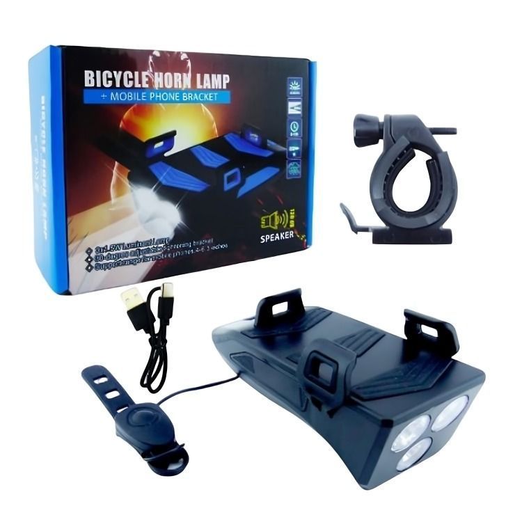 LUZ BICI DELANTERA 3 LED MOD FH-5501 + BOCINA + POWER BAK + PORTA SMARTPHONE-1