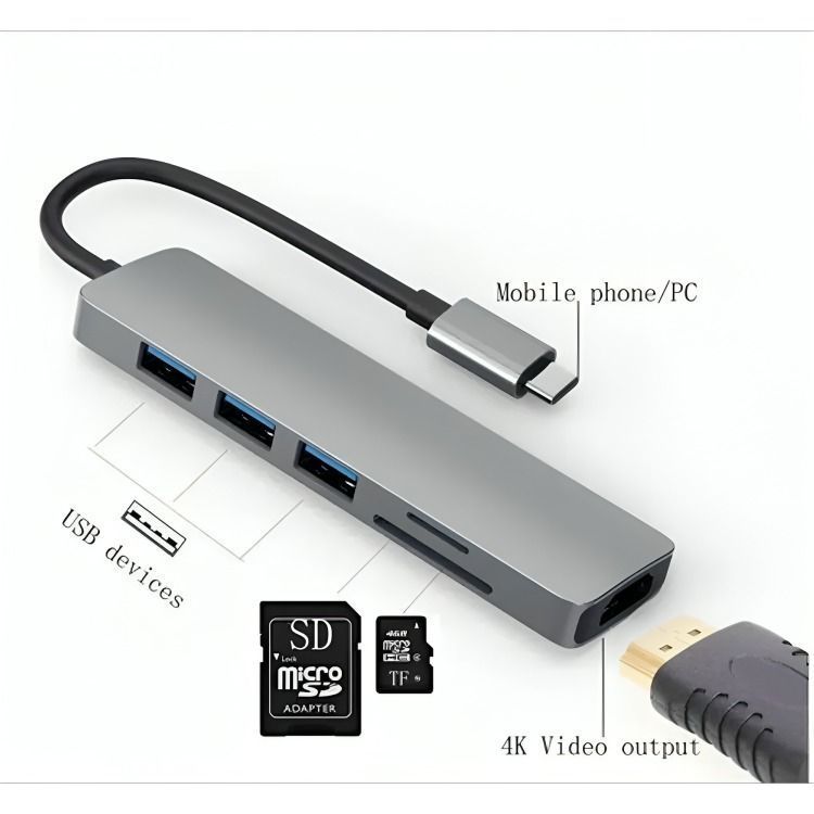 Adaptador Usb Hub Hdmi Tipo C 3 X Usb 3.0 6 en 1-2