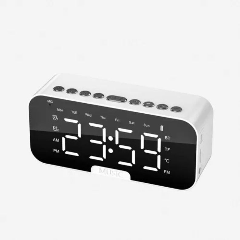 RELOJ DESPERTADOR DIGITAL LED CON PARLANTE BLUETOOTH BLANCO-0