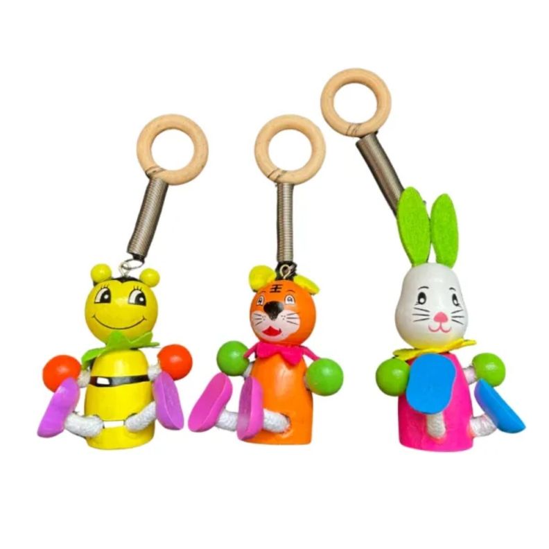 SET 2 Animal Resorte Colgante Juguete Madera-1