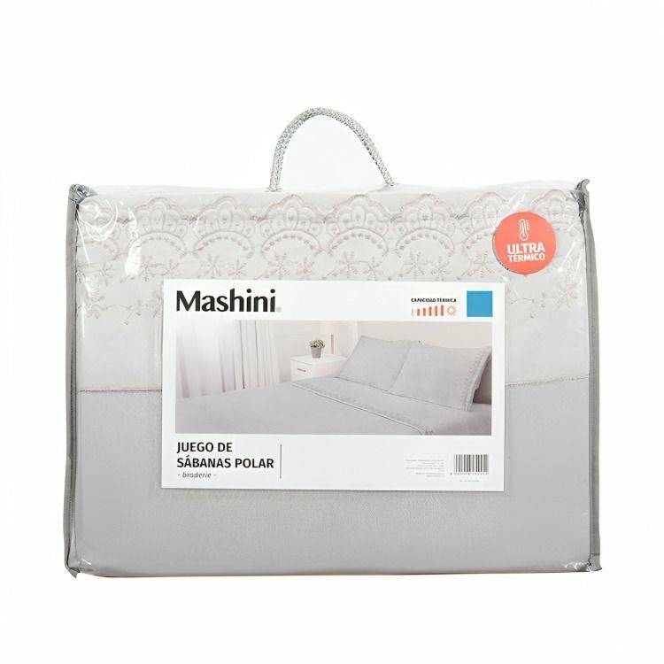 Juego de Sabanas Polar Lisa Broderie 1.5 Plazas / Gris  Mashini