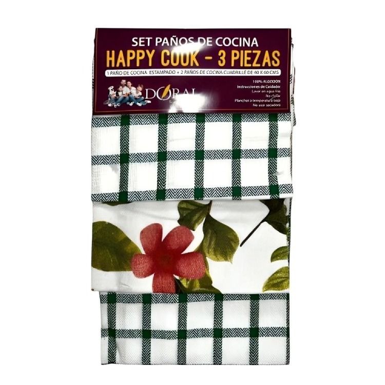 Set 3 Panos de Cocina Happy Cook Verde