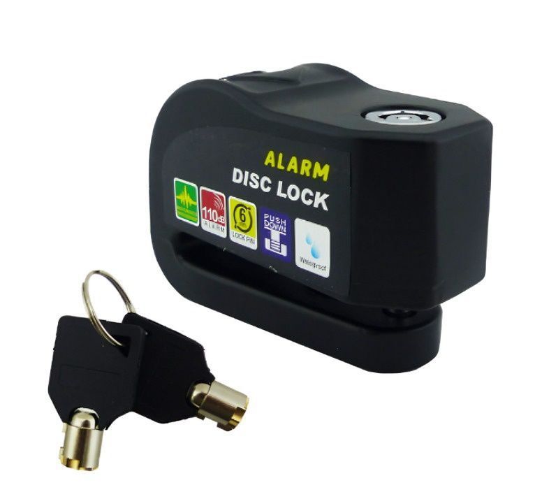 CANDADO PARA FRENO DISCO CON ALARMA MOD.WR71 U-KNOW CON 2 LLAVES 6MM 3 COLORES EN BLISTER-0