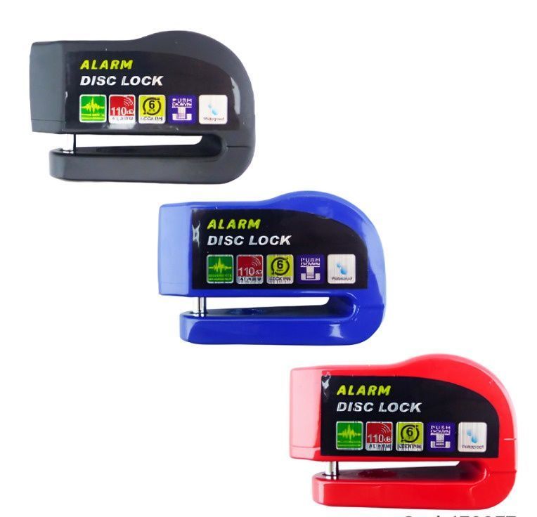 CANDADO PARA FRENO DISCO CON ALARMA MOD.WR71 U-KNOW CON 2 LLAVES 6MM 3 COLORES EN BLISTER-2