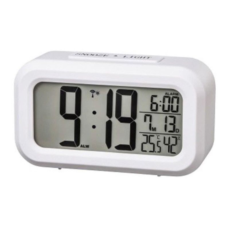 RELOJ DESPERTADOR DIGITAL TEMPERATURA CON ALARMA Y LUZ COLOR BLANCO-0