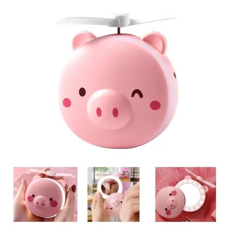 Espejo de maquillaje portátil con luz LED y ventilador -1
