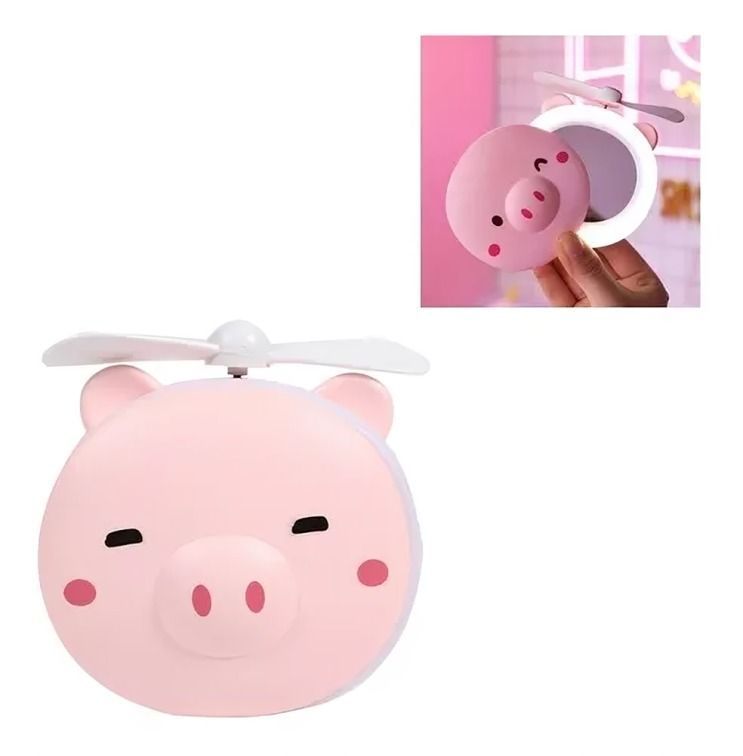 Espejo de maquillaje portátil con luz LED y ventilador -2