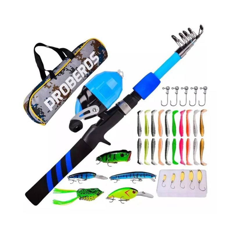 Kit Pesca 1.8m Caña Carrete Señuelo Accesorio Bolsa Completo-3