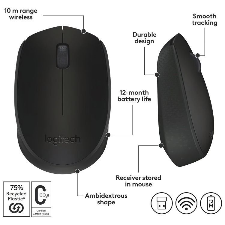  MOUSE LOGITECH INALAM M170 NEG 910-004940-3
