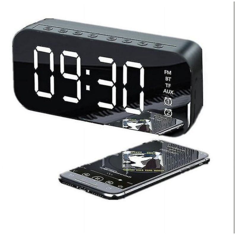 RELOJ DESPERTADOR DIGITAL LED CON PARLANTE BLUETOOTH NEGRO-1