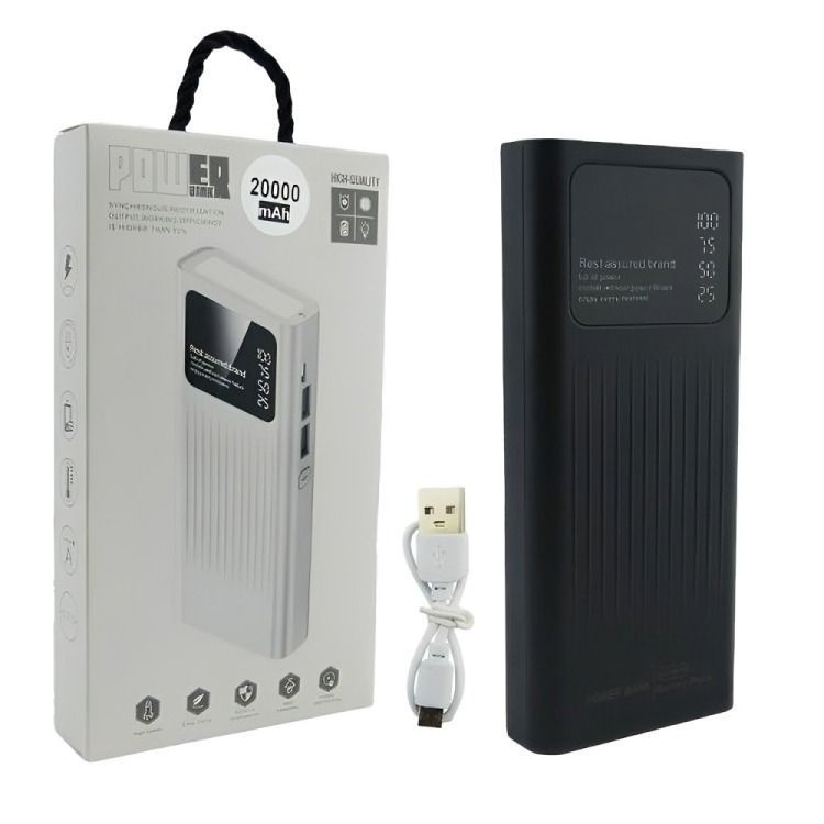 BATERIA EMERGENCIA 2 USB 20.000 MAH CON LINTERNA, INDICADOR DE CARGA