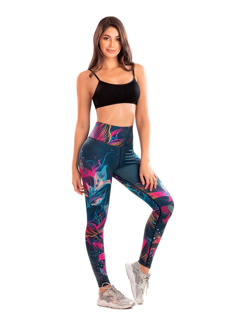 Calza  Colombiana Tipo Leggings Reductora POWER SLIM Flores Neón-0