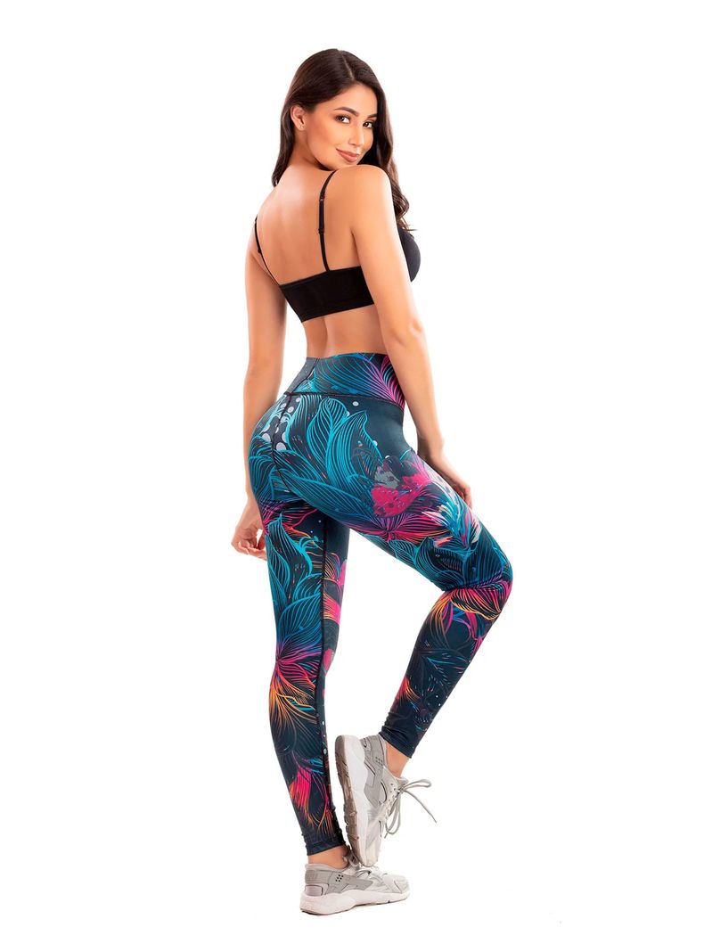 Calza  Colombiana Tipo Leggings Reductora POWER SLIM Flores Neón-1