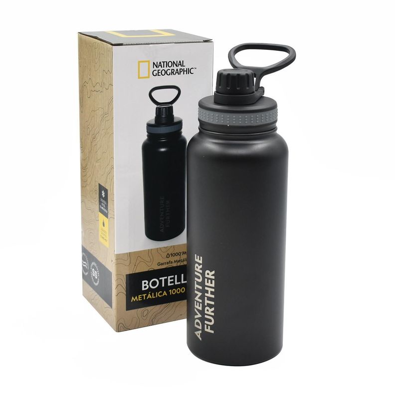 Botella Metalica Termica Insulada 1lt Negro Nat Geo