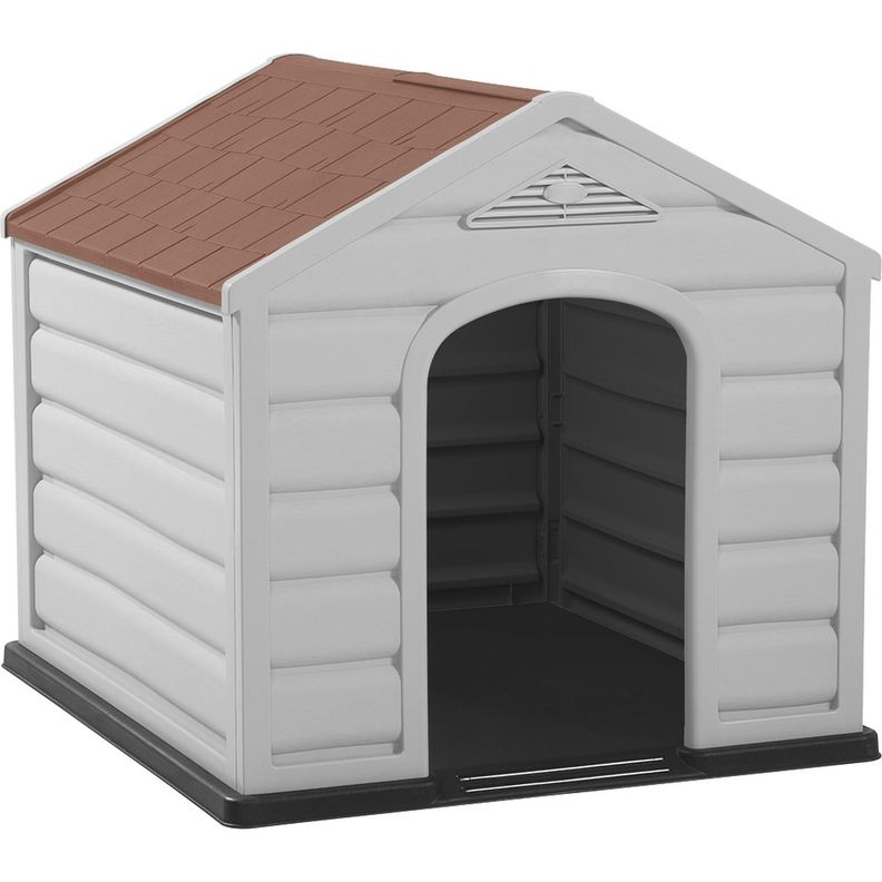 Casa Para Perro Pequena Gris Hielo - Techo Roja 68x61x58,5cm Rojo