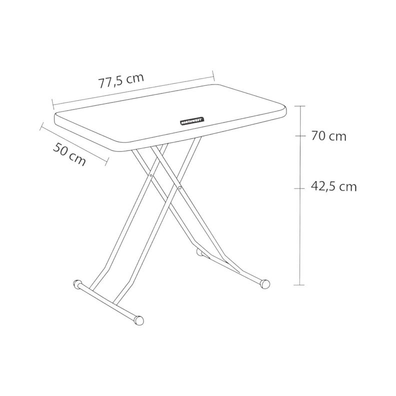 Mesa Plegable Rectangular Ajustable 77.5x50x70 Cms Northwest-2