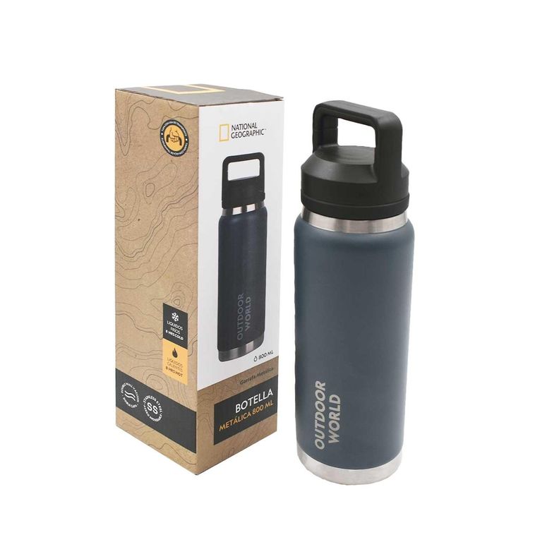 Botella Metalica Termica Doble Boca Ajustable Angosta y Ancha 800ml Gris