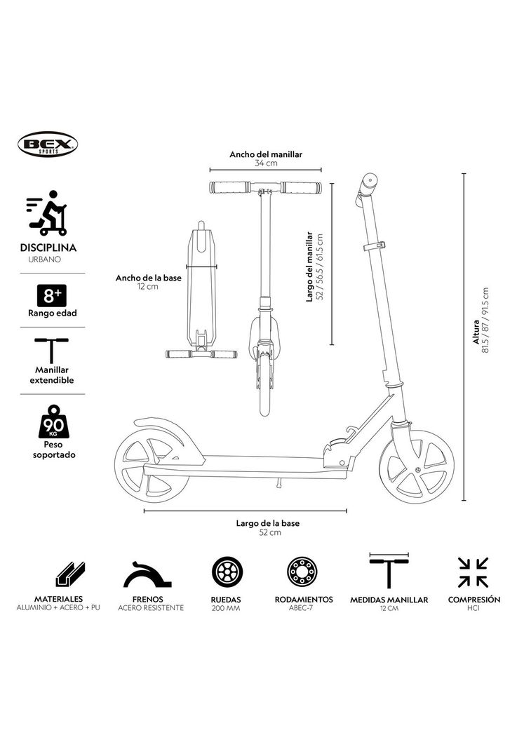 Scooter Sport Route Plegable Rueda Grande Bex -8