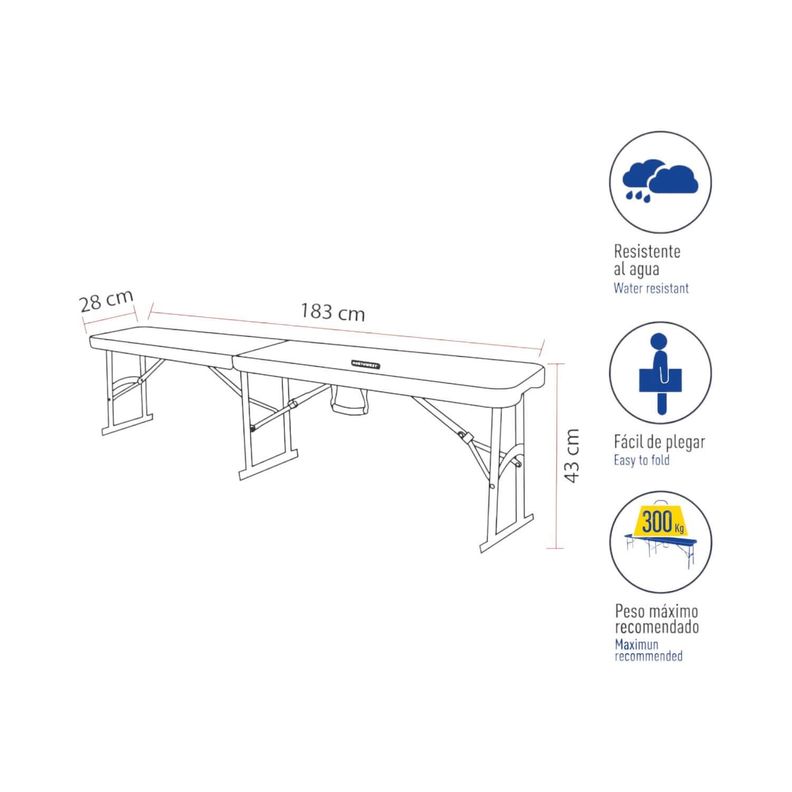 Banca Plegable 180 Cms Blanca Northwest-1