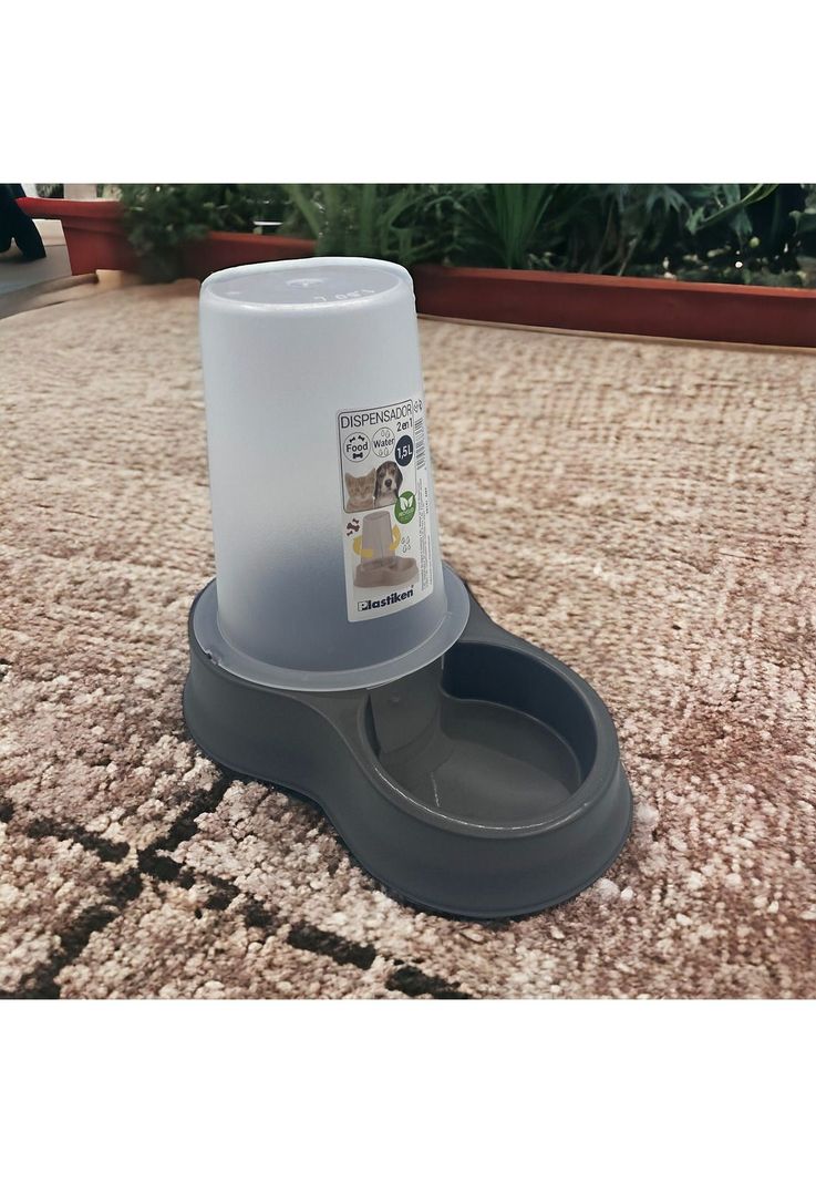 Dispensador Mascota Agua y Comida 1,5 L Negro Plastiken-4