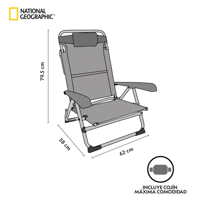 Silla Plegable Playa Almohada Naples Gris National Geographic-2