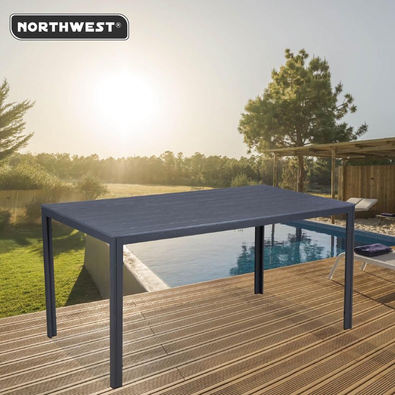 Mesa Terraza Polywood Impermeable 156x78cm Gris Northwest-1