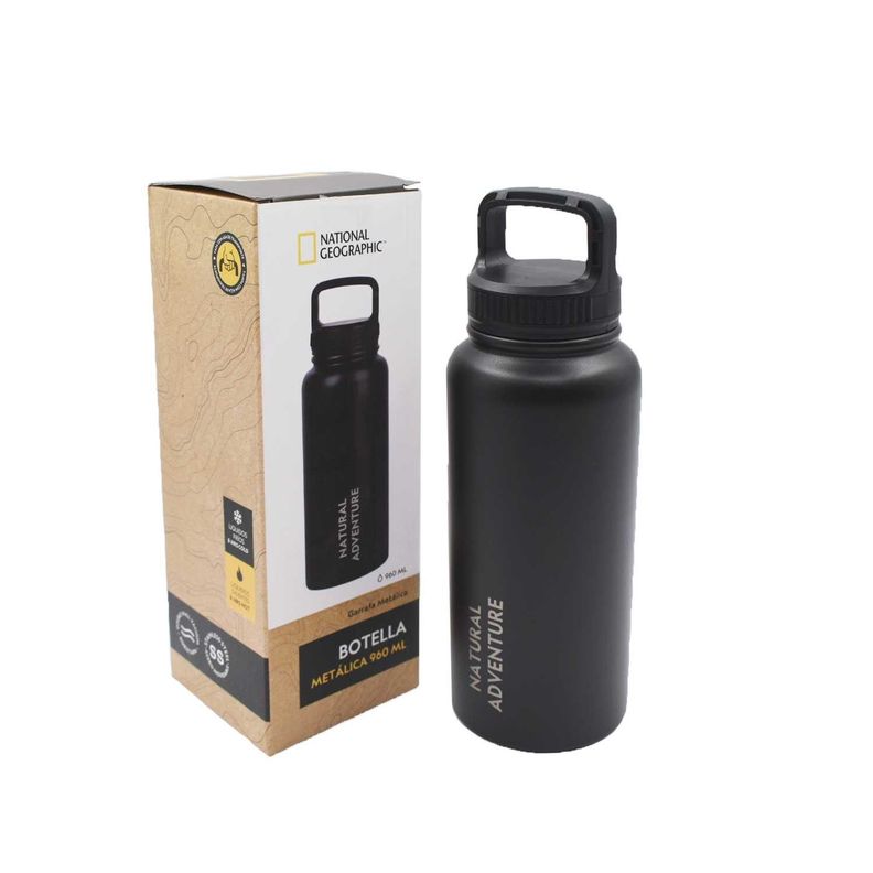 Botella Metalica Termica Boca Ancha 960ml Negro