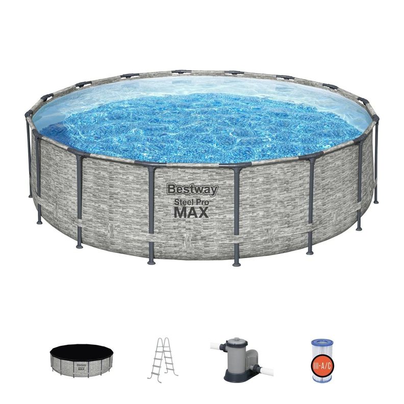 Piscina Bestway Redonda SteelPro Max Gris Piedra 4.88MX1.22M-1