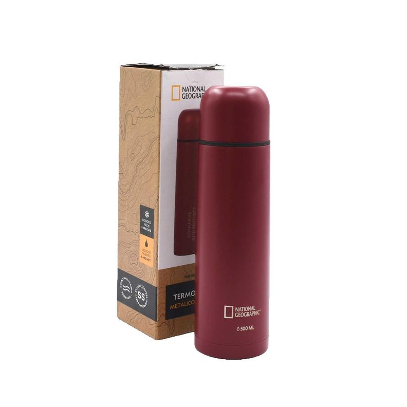Termo Bala Metalico Rojo 500ml National Geographic
