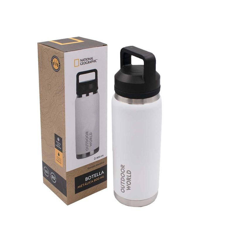 Botella Metalica Termica Doble Boca Ajustable Angosta y Ancha 800ml Blanco