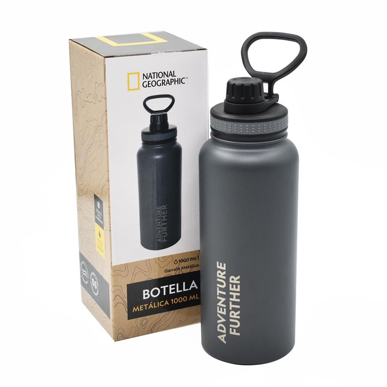 Botella Metalica Termica Insulada 1lt Gris Nat Geo Azul Marino