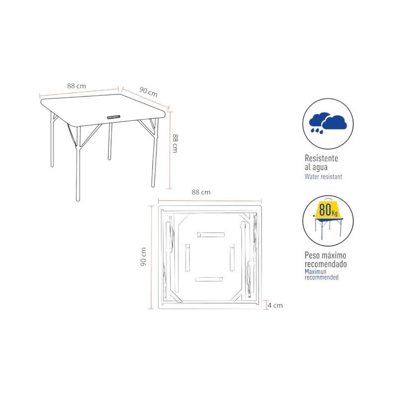 Mesa Plegable Cuadrada 86x86 Cms Blanca Northwest-1