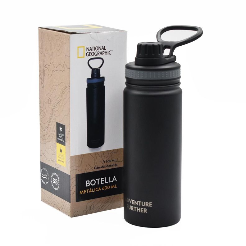 Botella Metalica Termica Insulada 600ml Negro Nat Geo