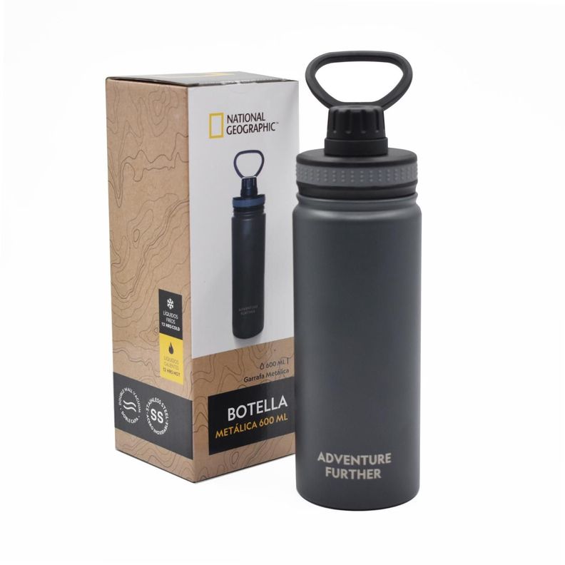 Botella Metalica Termica Insulada 600ml Gris Nat Geo