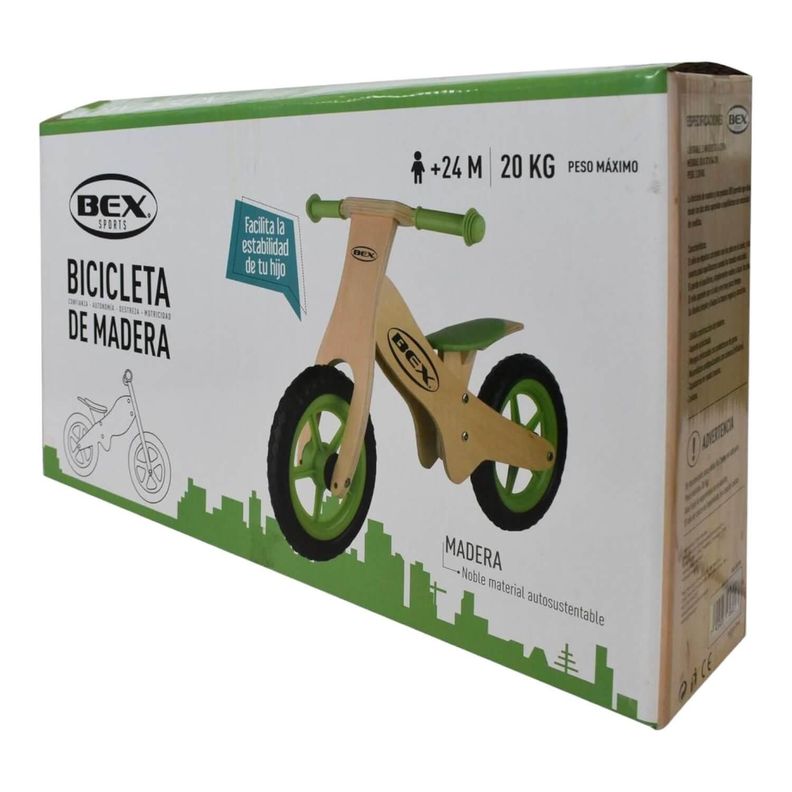 Bicicleta Madera Equilibrio Aprendizaje Sin Pedal Verde Bex-1