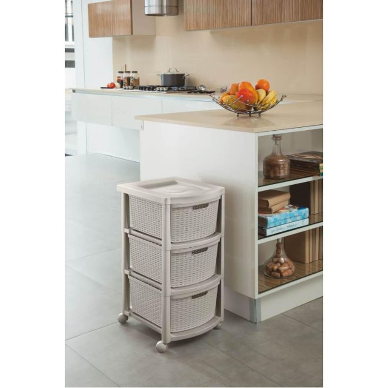 Cajonera Plastica Tejida 3 cajones Taupe 39x33x66 cm Rimax-1