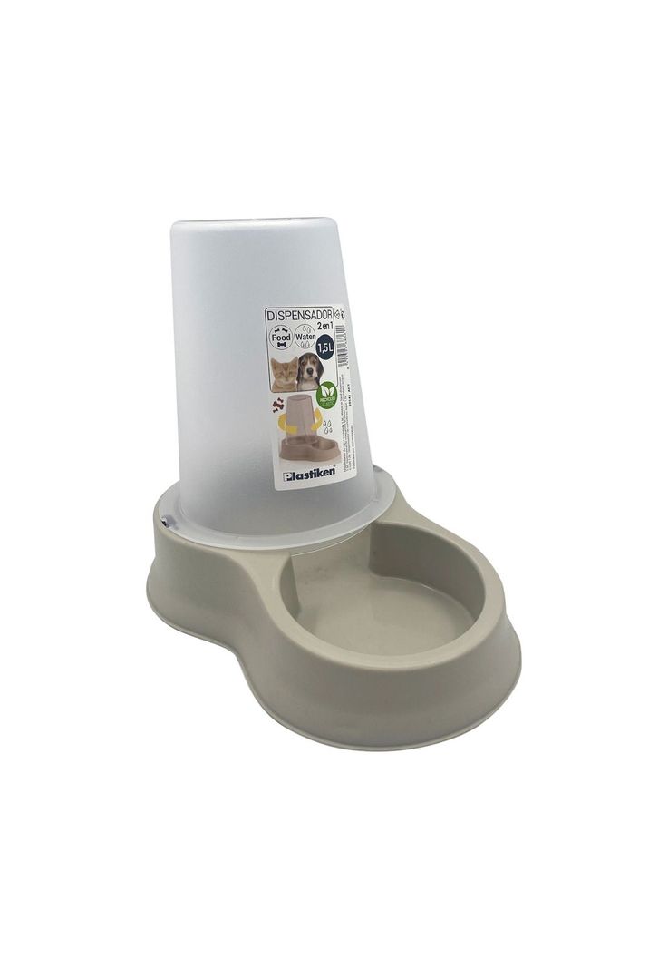 Dispensador Mascota Agua y Comida 1,5 Litros Beige Plastiken-0