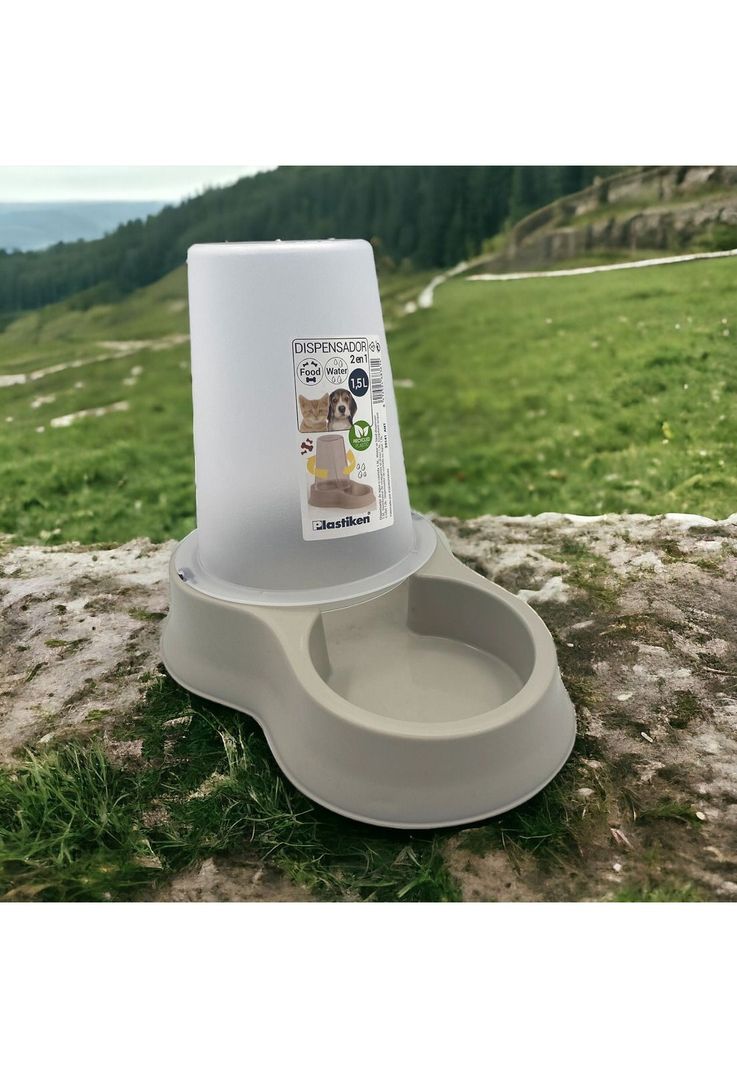 Dispensador Mascota Agua y Comida 1,5 Litros Beige Plastiken-4
