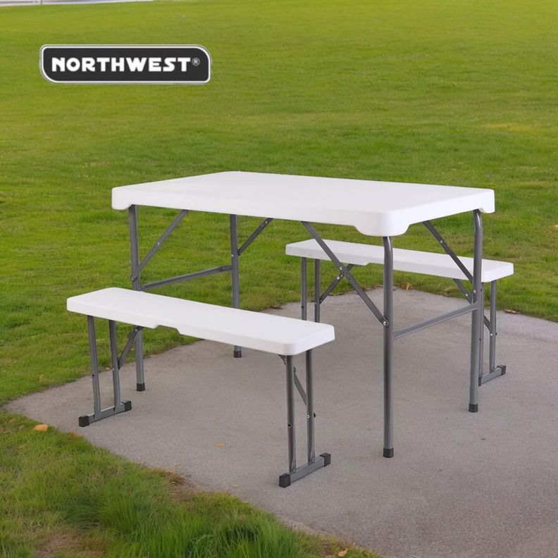 Set Mesa Y Bancos Plegables 113x68.5x73Cm Blanca Northwest-3