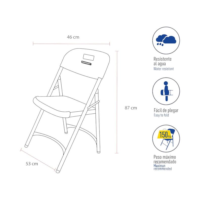 Silla Plegable 53x46x87 Cms Blanca Northwest-1