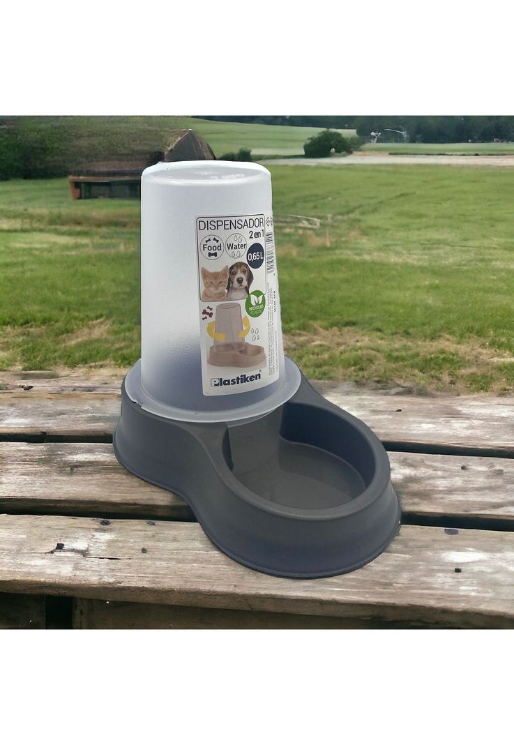Dispensador Mascota Agua y Comida 0,65 L Negro Plastiken-4