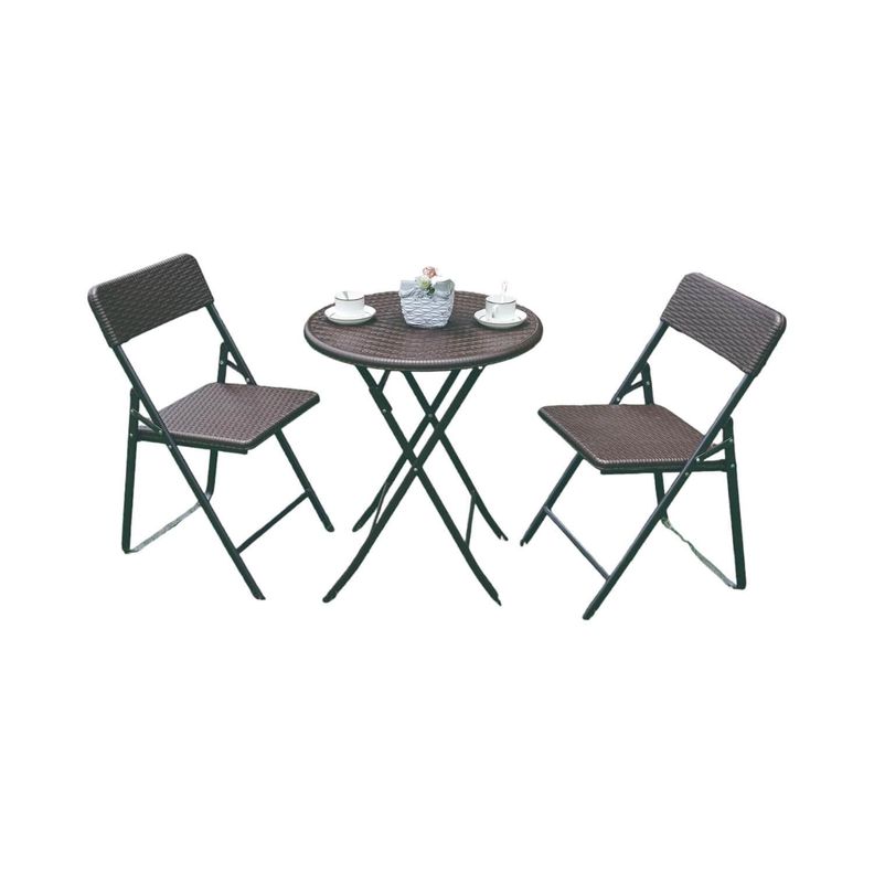 Set 2 Sillas + Mesa Redonda Plegable 60 cm Rattan Northwest-0