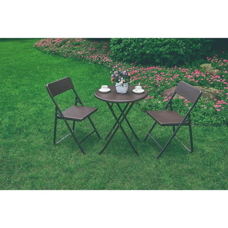 Set 2 Sillas + Mesa Redonda Plegable 60 cm Rattan Northwest-5