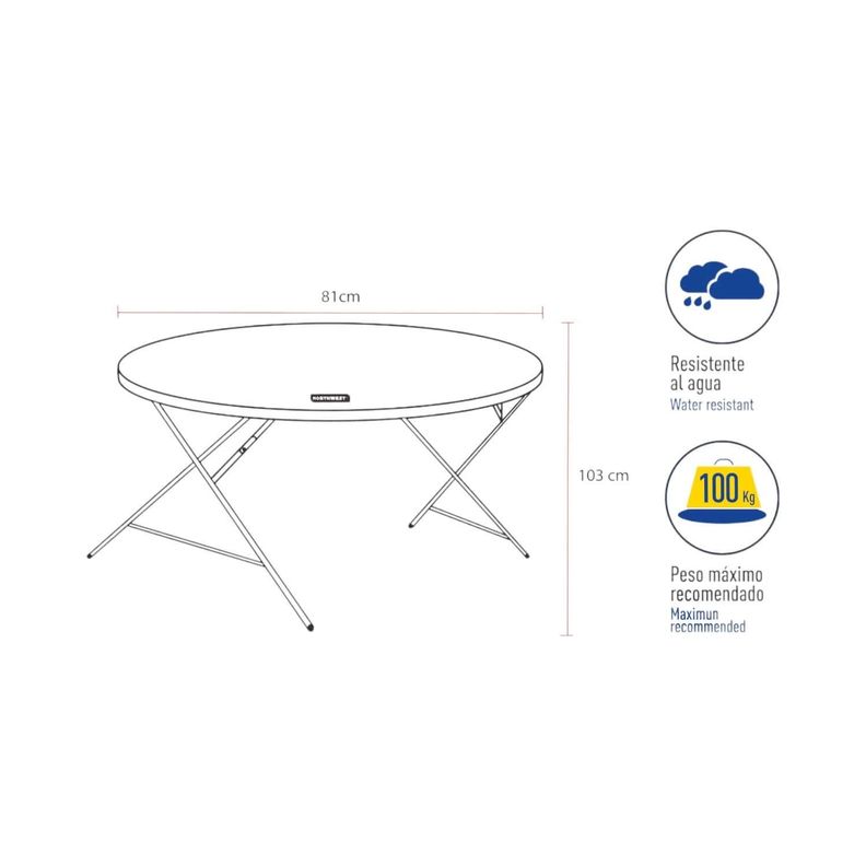 Mesa Plegable Redonda 80x74 Cms Gris Northwest-3