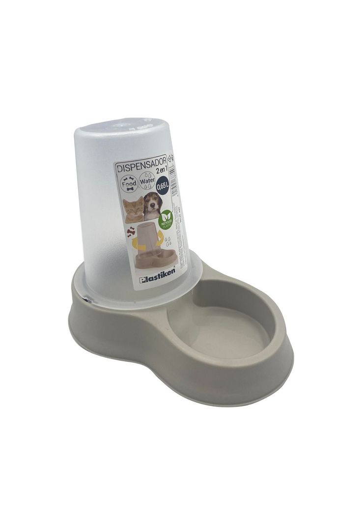 Dispensador Mascota Agua y Comida 0,65 L Beige Plastiken-0