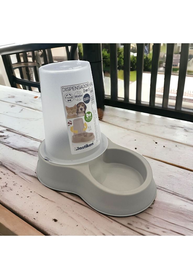 Dispensador Mascota Agua y Comida 0,65 L Beige Plastiken-4