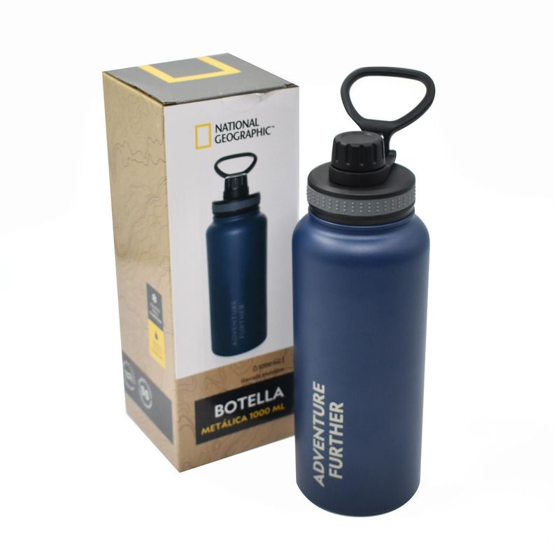 Botella Metalica Termica Insulada 1lt Azul Nat Geo Azul Marino